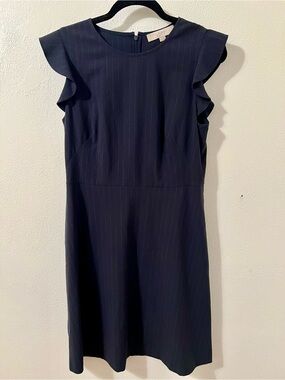LOFT Ann Taylor Navy Blue Pinstripe Flutter Sleeve Sheath Dress Size 6